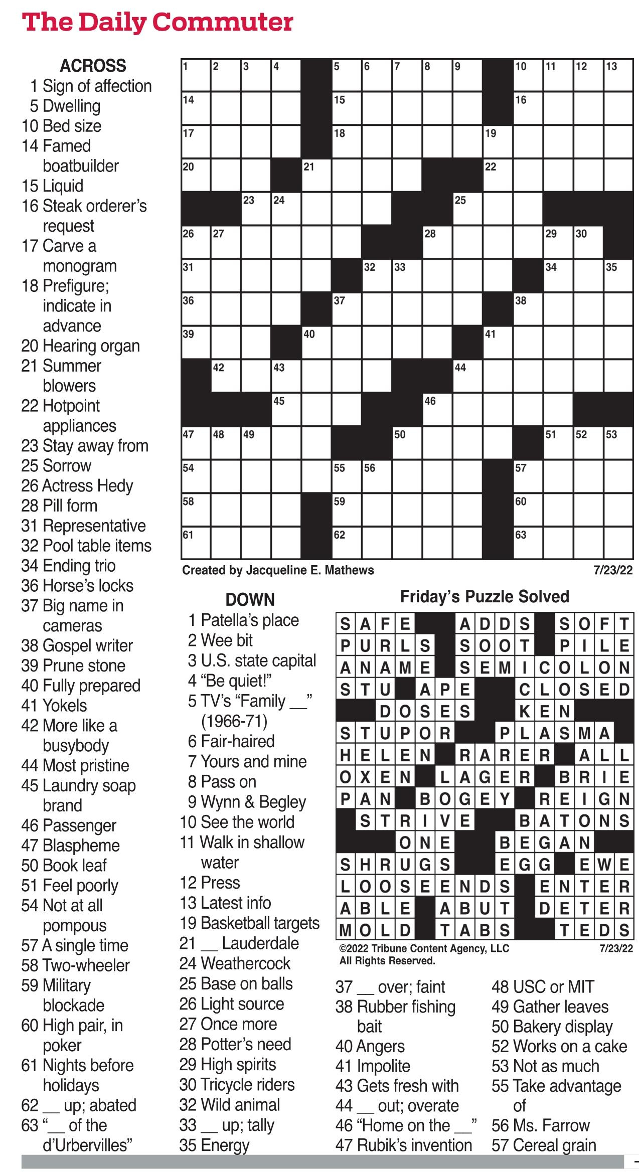 Commuter Daily Crossword - Puzzles - The Mercury News with regard to The Daily Commuter Crossword Puzzle Printable