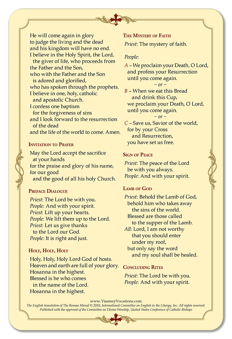 Congregational Responses For Mass | Vianney Vocations within Printable Catholic Mass Prayers And Responses