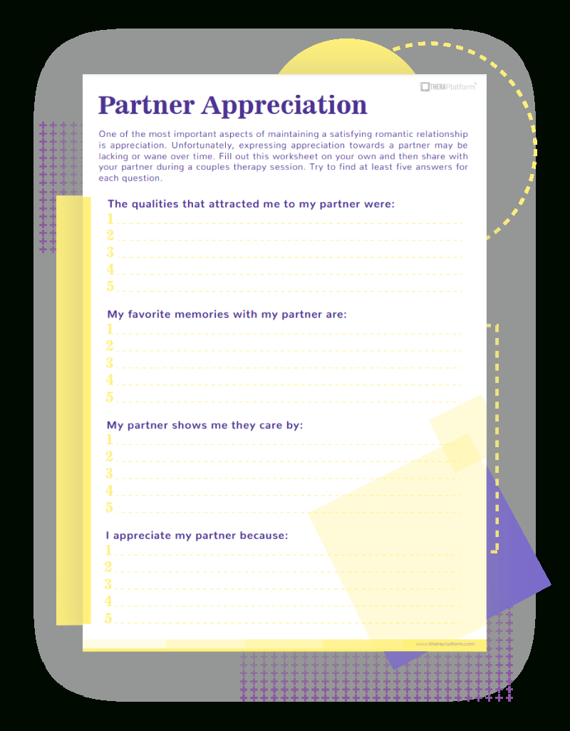 Couples Therapy Worksheets - Theraplatform Resources in Free Printable Couples Therapy Activities