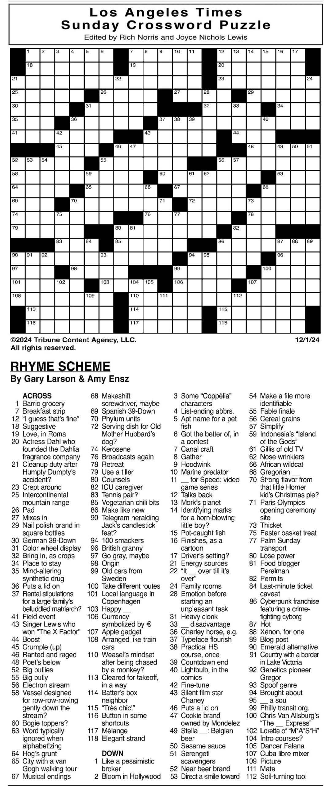 Crossword Puzzler - Puzzles within La Times Sunday Crossword Puzzle Printable