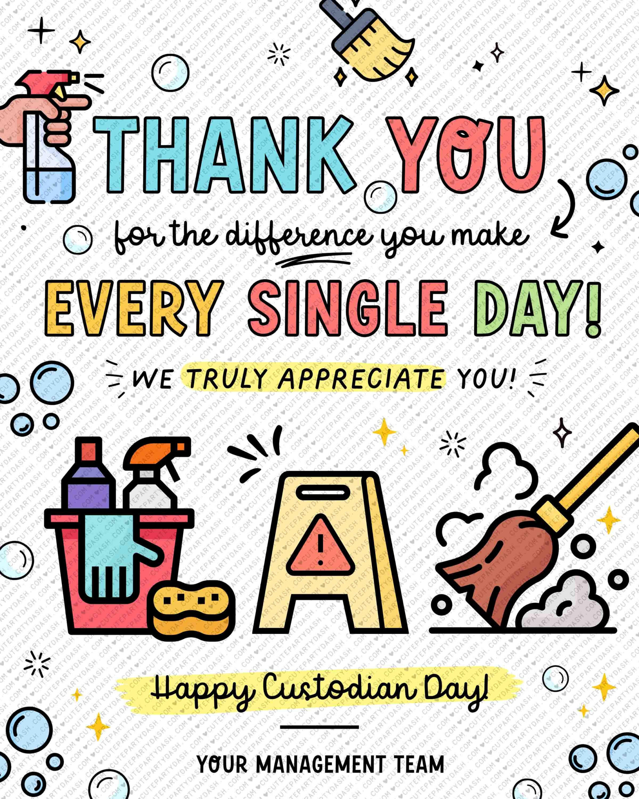 Custodian Appreciation Day Sign: School Staff Gift (Digital for Custodian Appreciation Day Printable Free