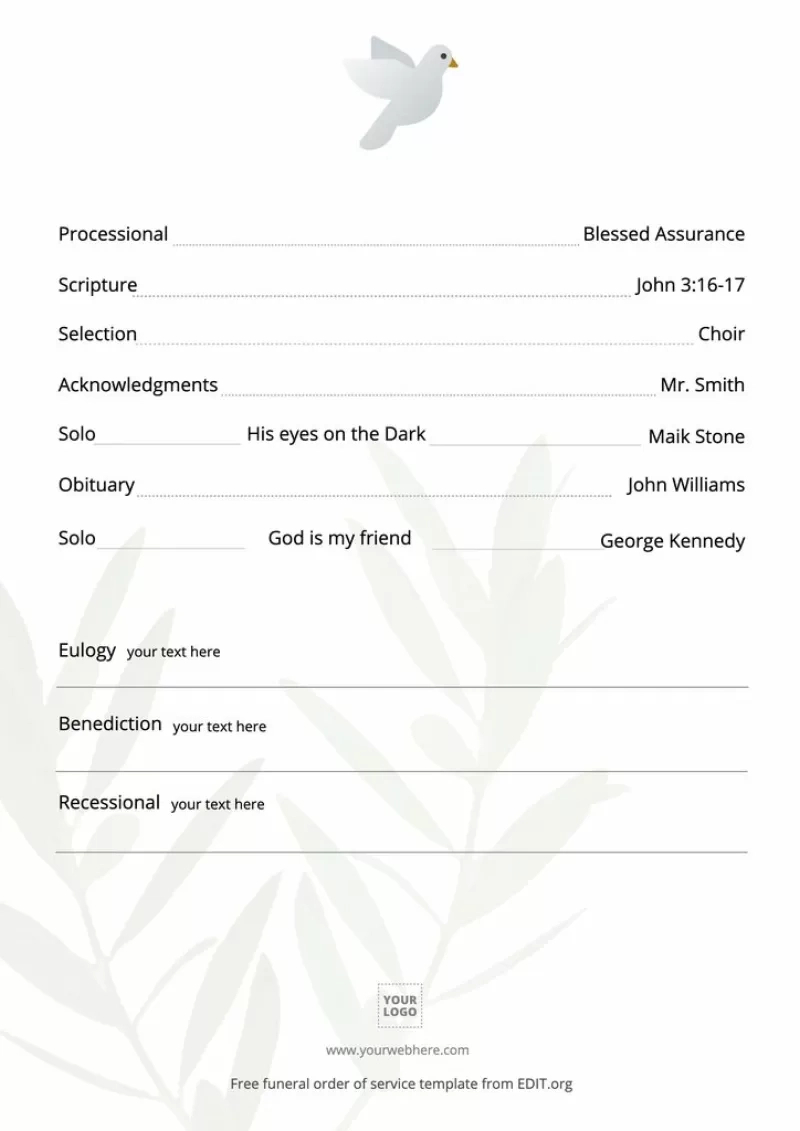Customize A Free Funeral Program Template inside Editable Downloadable Printable Free Blank Funeral Program Templates