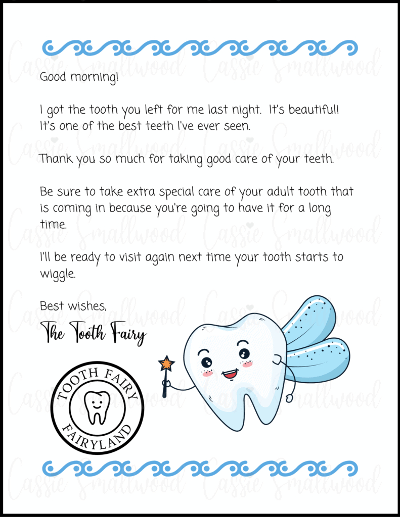 Cute Free Printable Tooth Fairy Letters & Notes - Cassie Smallwood in Free Printable Tooth Fairy Letters