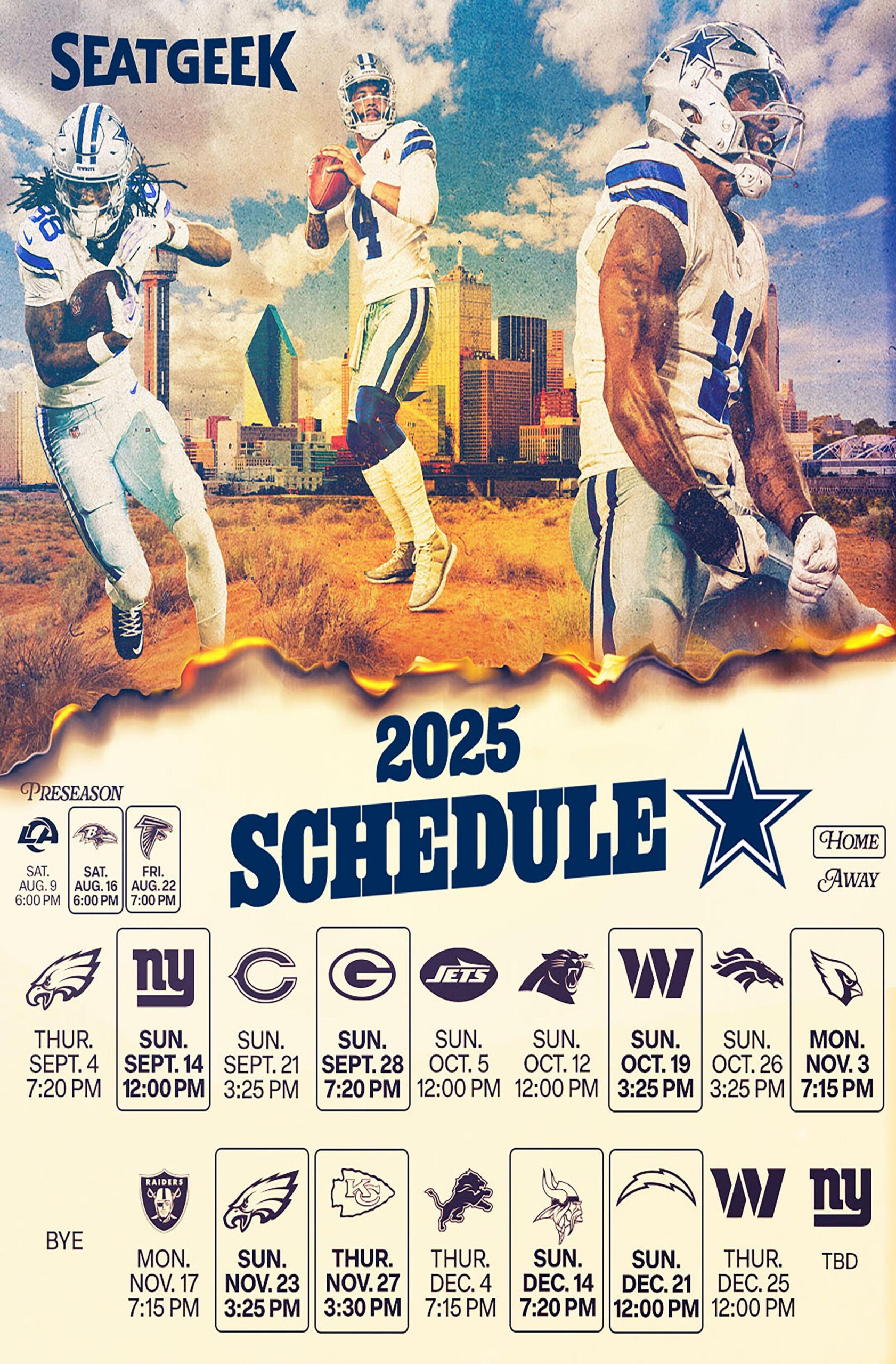Dallas Cowboys Schedule - Etsy within Dallas Cowboys Printable Football Schedule