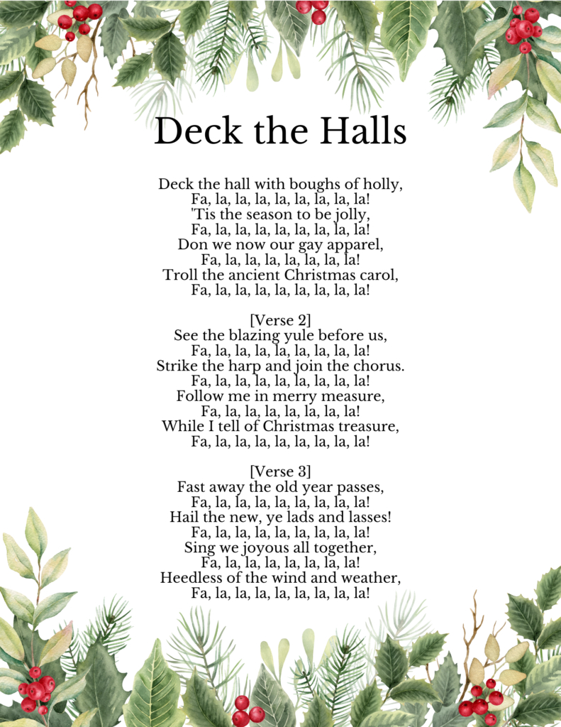 Deck The Halls”: Easy Piano Sheet Music And Lyrics Download with Deck The Halls Words Printable
