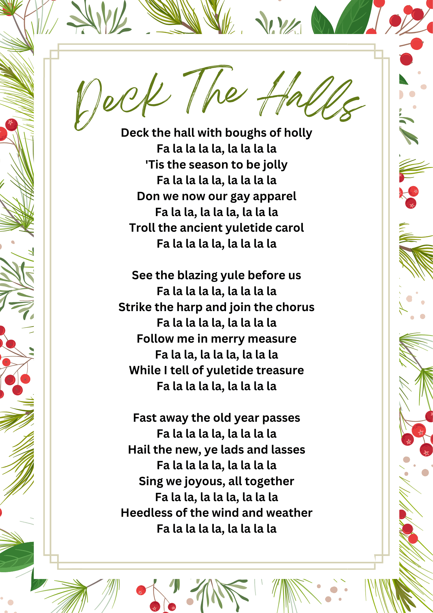 Deck The Halls Song Sheet - Christmas Songs (Teacher Made in Deck the Halls Words Printable