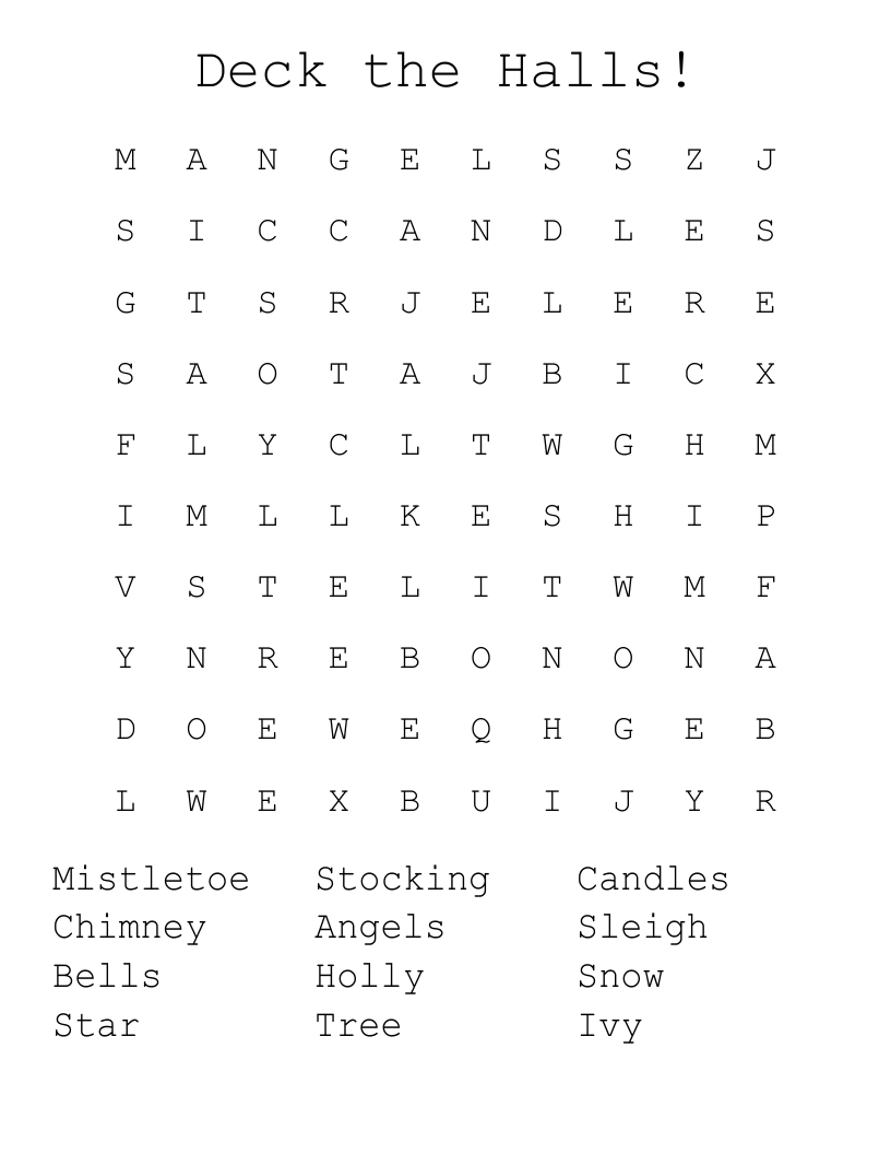 Deck The Halls! Word Search - Wordmint for Deck The Halls Words Printable
