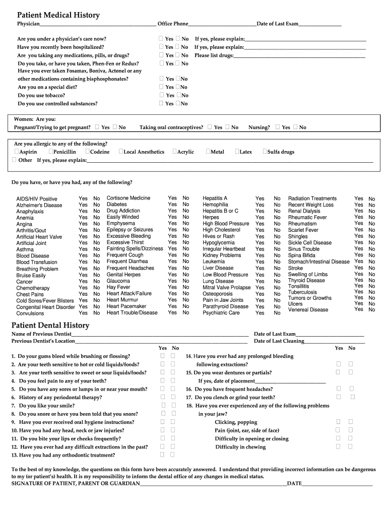 Dental Boutique Patient Medical History Form - Fill Online with regard to Free Printable Dental Health History Forms