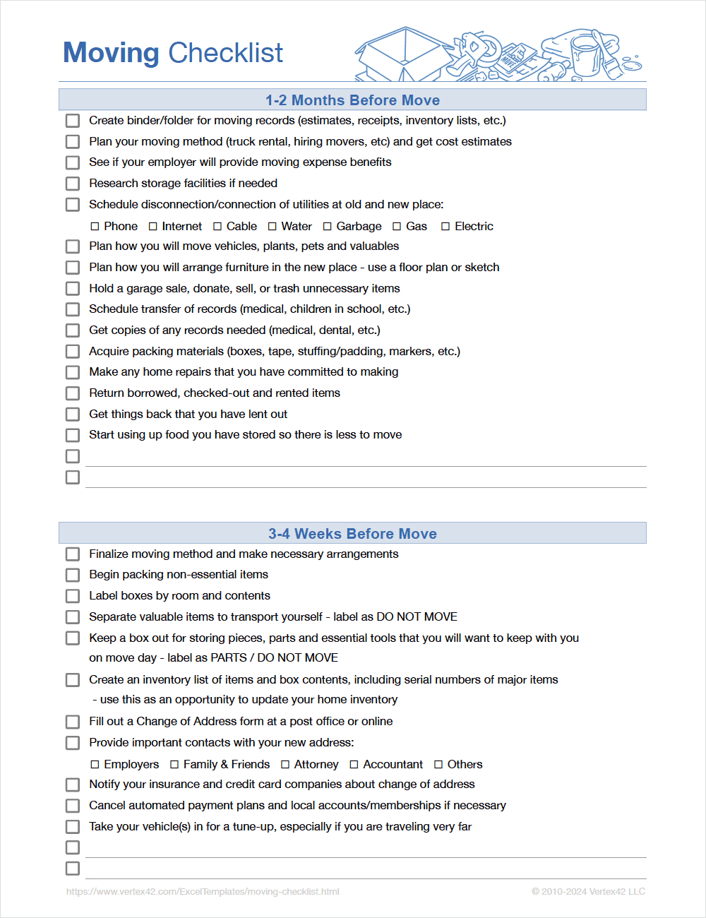 Detailed Moving Checklist - Printable Moving Checklist For Excel regarding Printable Moving To Do List