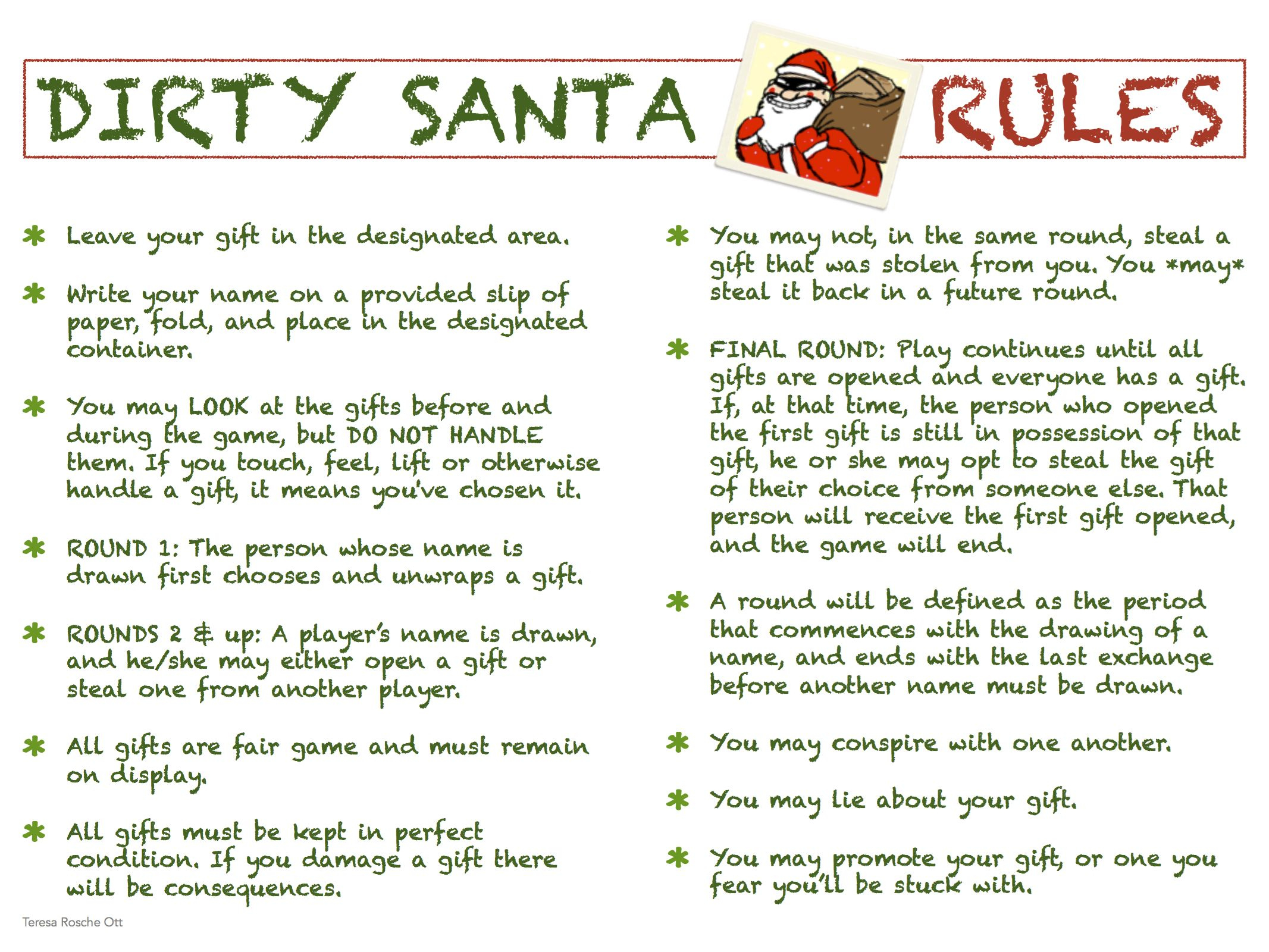 Dirty Santa Rules Printable in Dirty Santa Dice Game Rules Printable