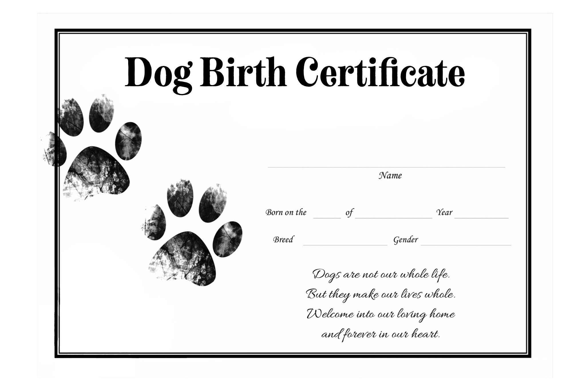 Dog Birth Certificate For Girl Or Boy Puppy Gender Neutral inside Puppy Birth Certificate Free Printable