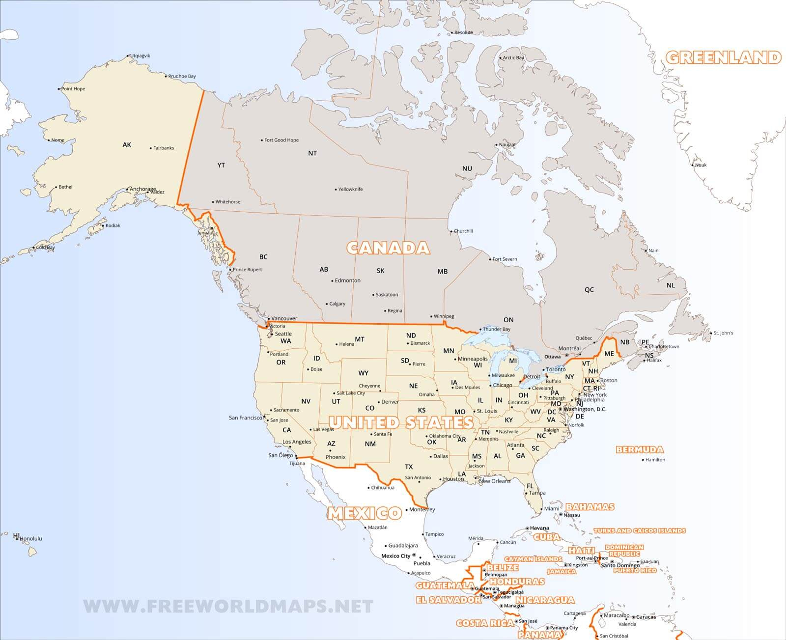 Download Free North America Maps for Free Printable North America Map