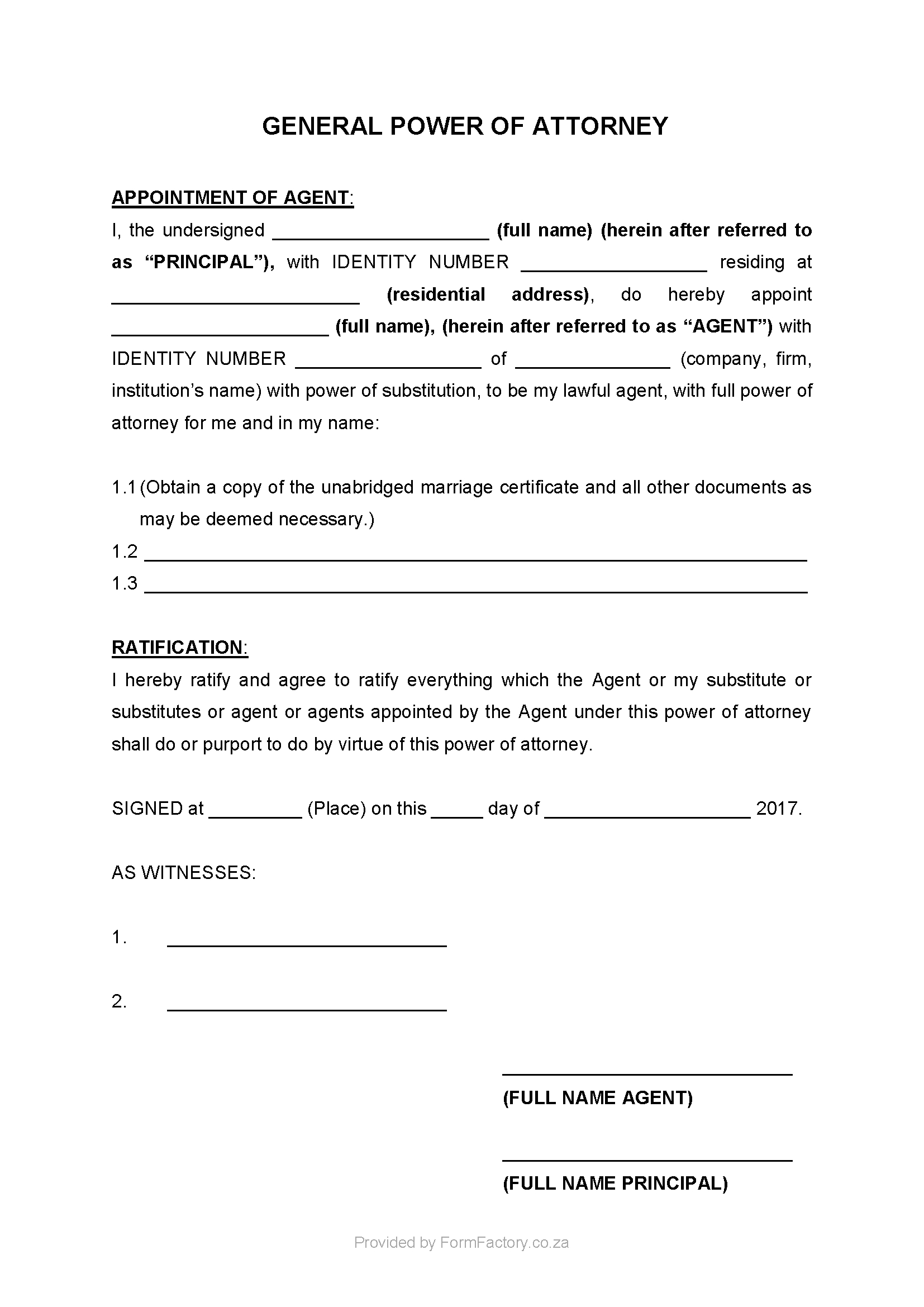 Download General Power Of Attorney Form - Formfactory throughout Pdf Printable Power of Attorney Form
