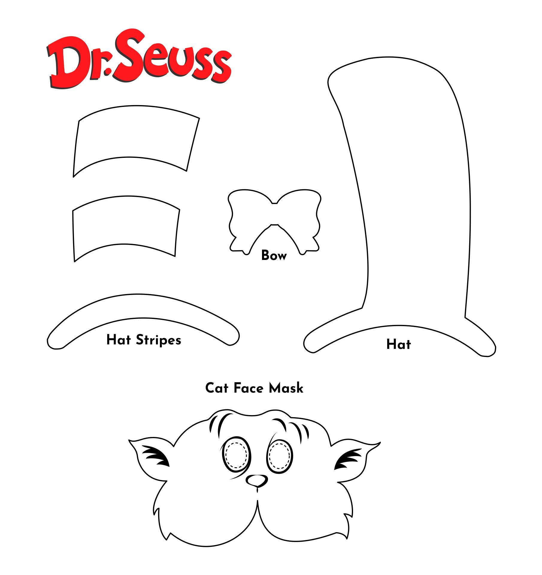 Dr. Seuss Mask Templates - 10 Free Pdf Printables | Printablee regarding Cat In The Hat Face Printable