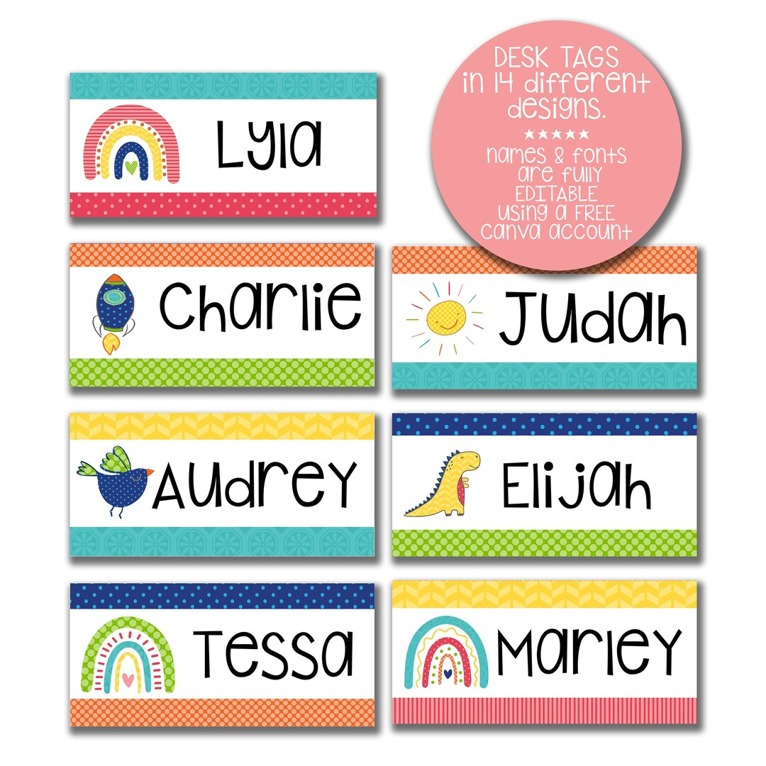 Editable Desk Name Labels, Name Plates, Instant Downloads, Bright regarding Printable Name Tags For Desks