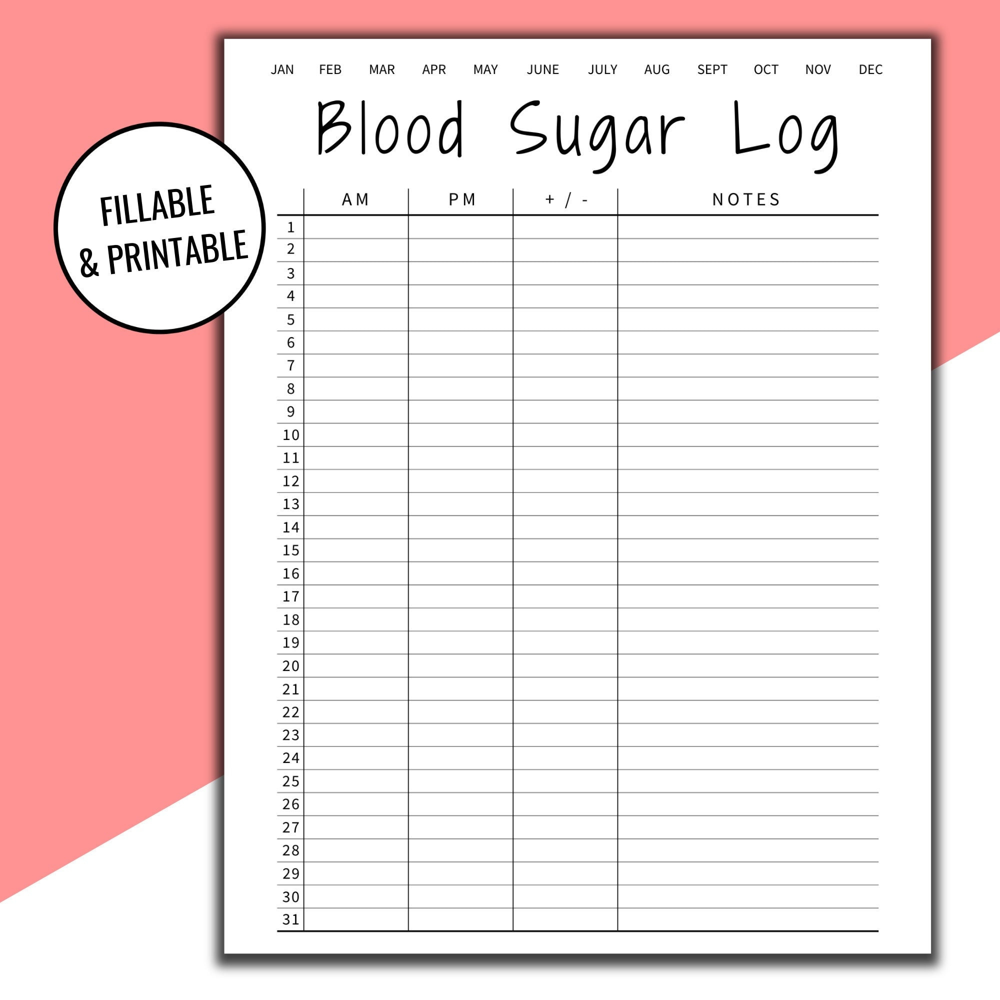 Editable & Printable Blood Sugar Log, Blood Sugar Reading, Blood for Free Blood Sugar Log Printable