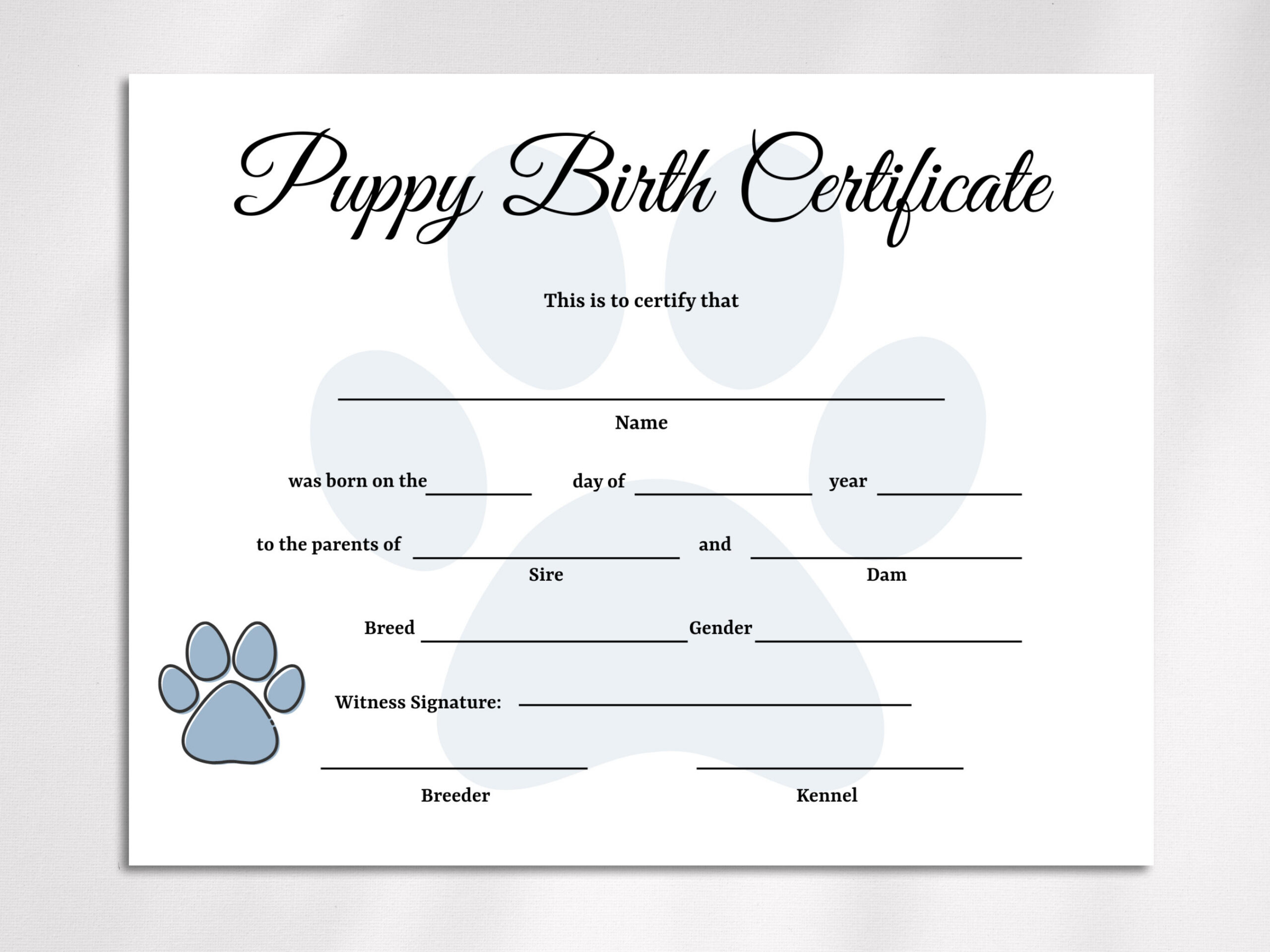 Editable Puppy Birth Certificate Template: Dog Adoption Keepsake (Pdf) with regard to Puppy Birth Certificate Free Printable