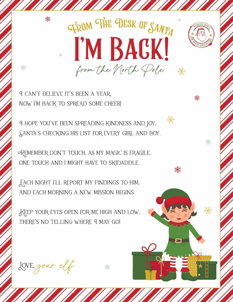 Elf On The Shelf Arrival And Goodbye Letters, Free Printable Set pertaining to Elf on the Shelf We&amp;amp;#039;re Back Letter Free Printable