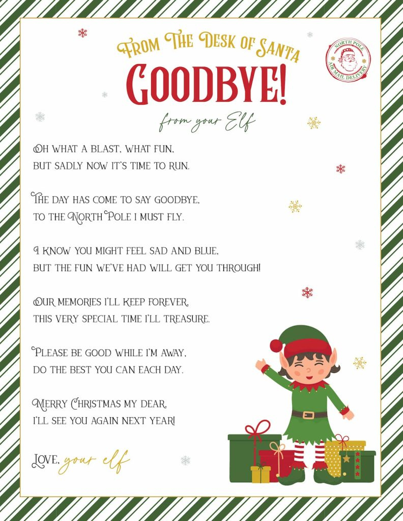 Elf On The Shelf Arrival And Goodbye Letters, Free Printable Set within Elf on the Shelf Farewell Letter Printable