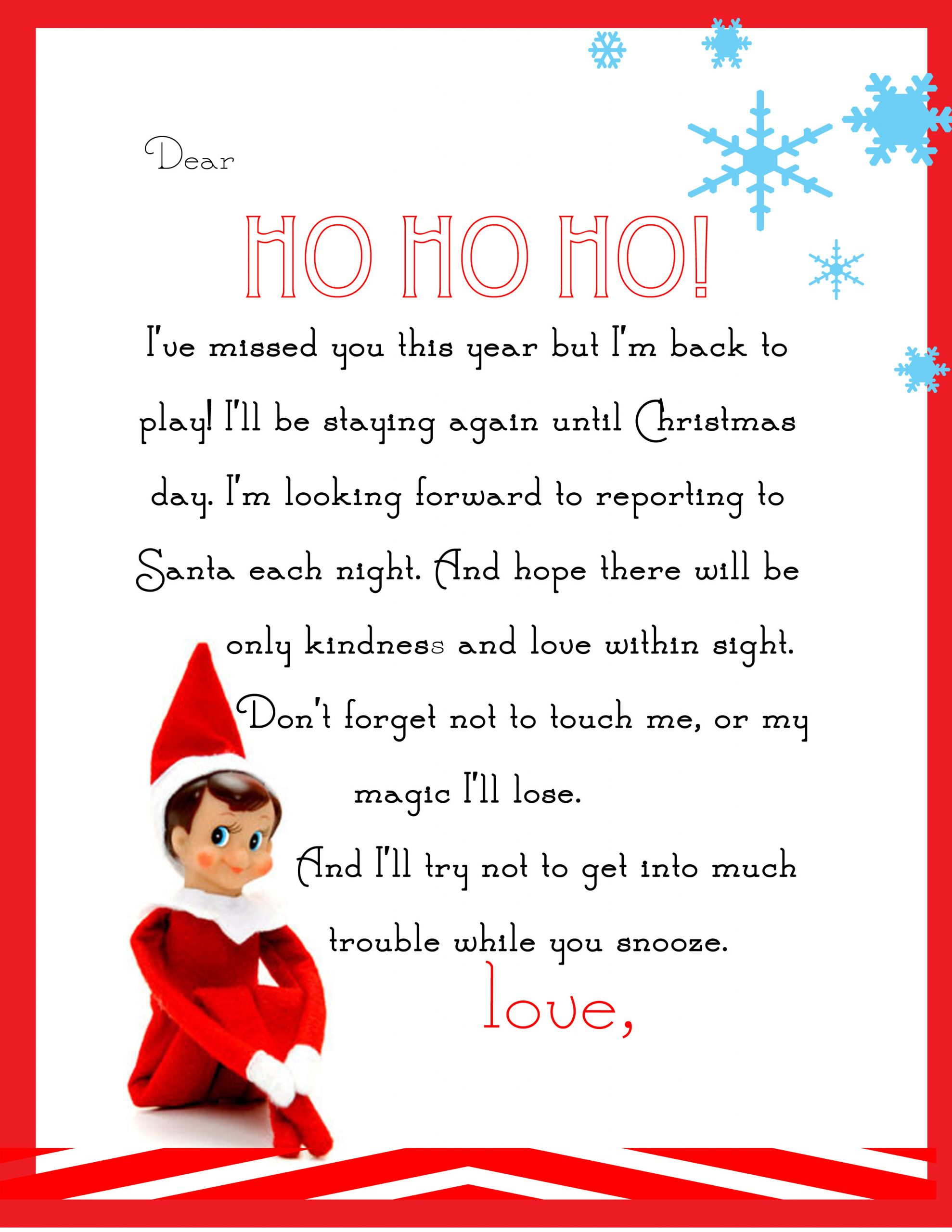 Elf On The Shelf Letter {Free Printable} for Elf on the Shelf Printable Return Letter
