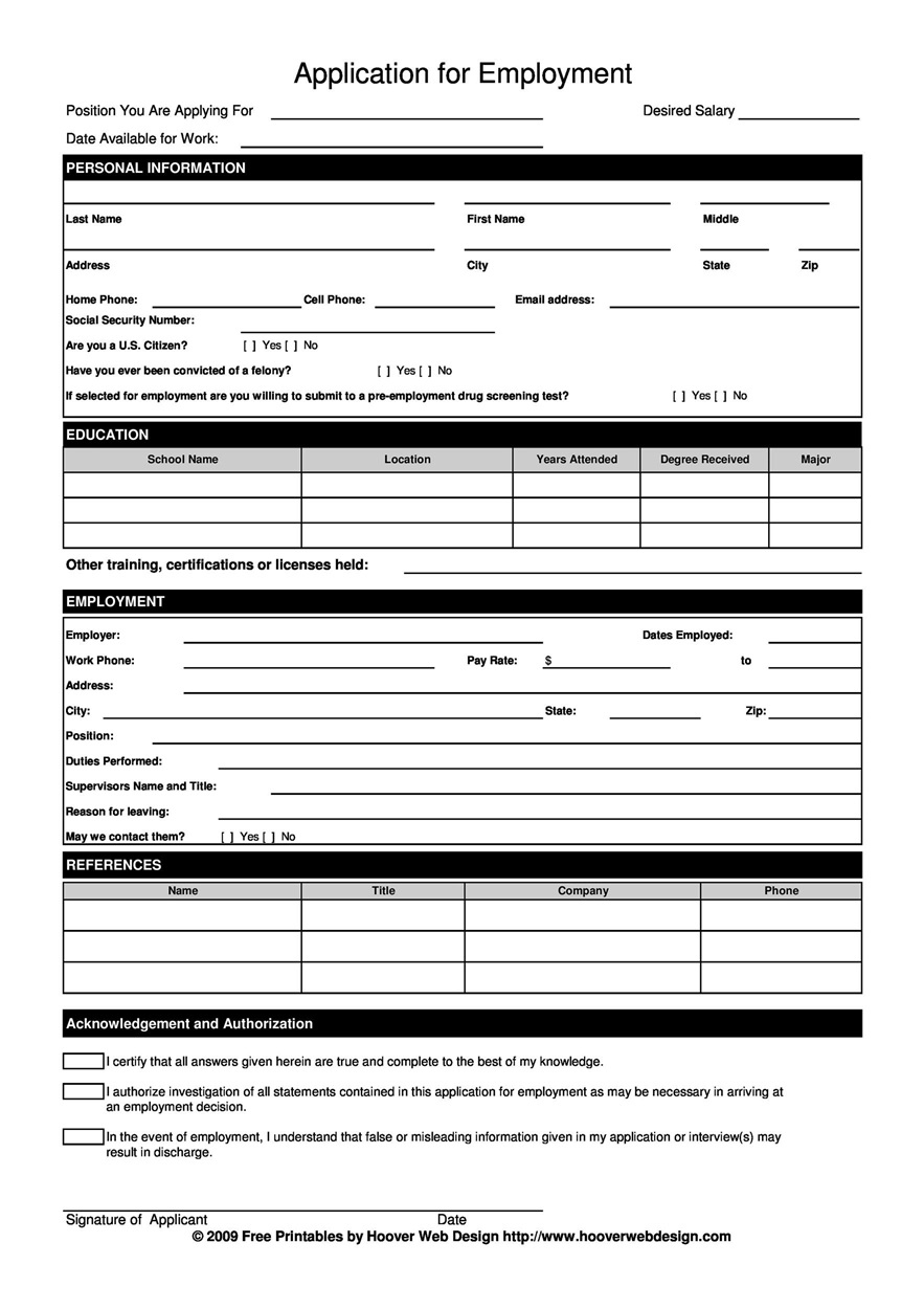 Employment Application Form - {37 Free Forms &amp; Guide} - Blue Layouts in Free Printable Employment Application Template