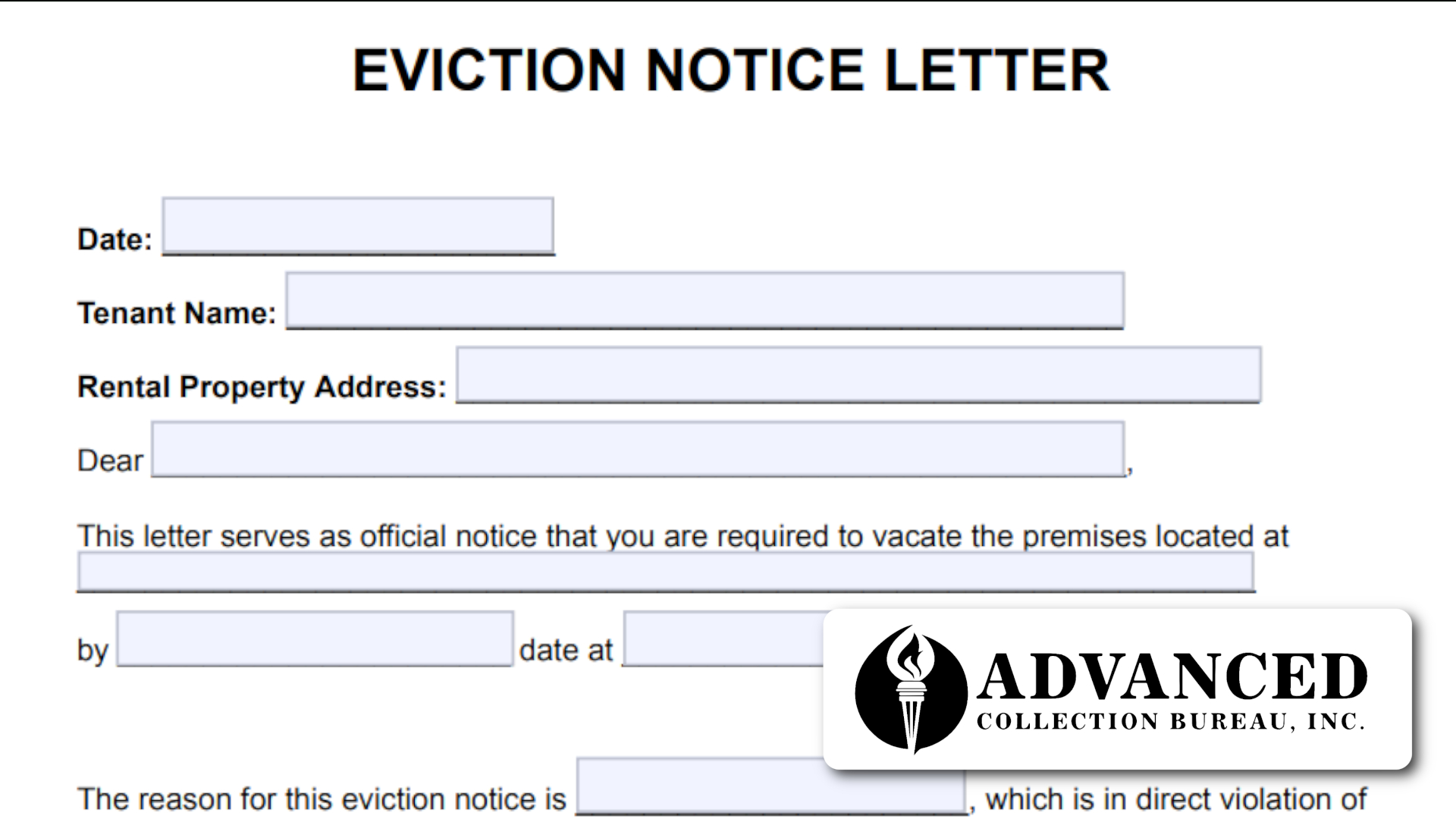 Eviction Notice Template | Advanced Collection Bureau intended for Free Printable Landlord Eviction Notice