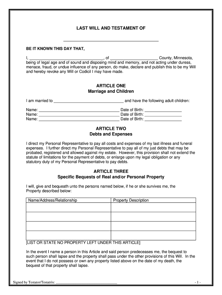 Example Of Will And Testament Form - Fill Online, Printable with regard to Downloadable Free Printable Will Forms