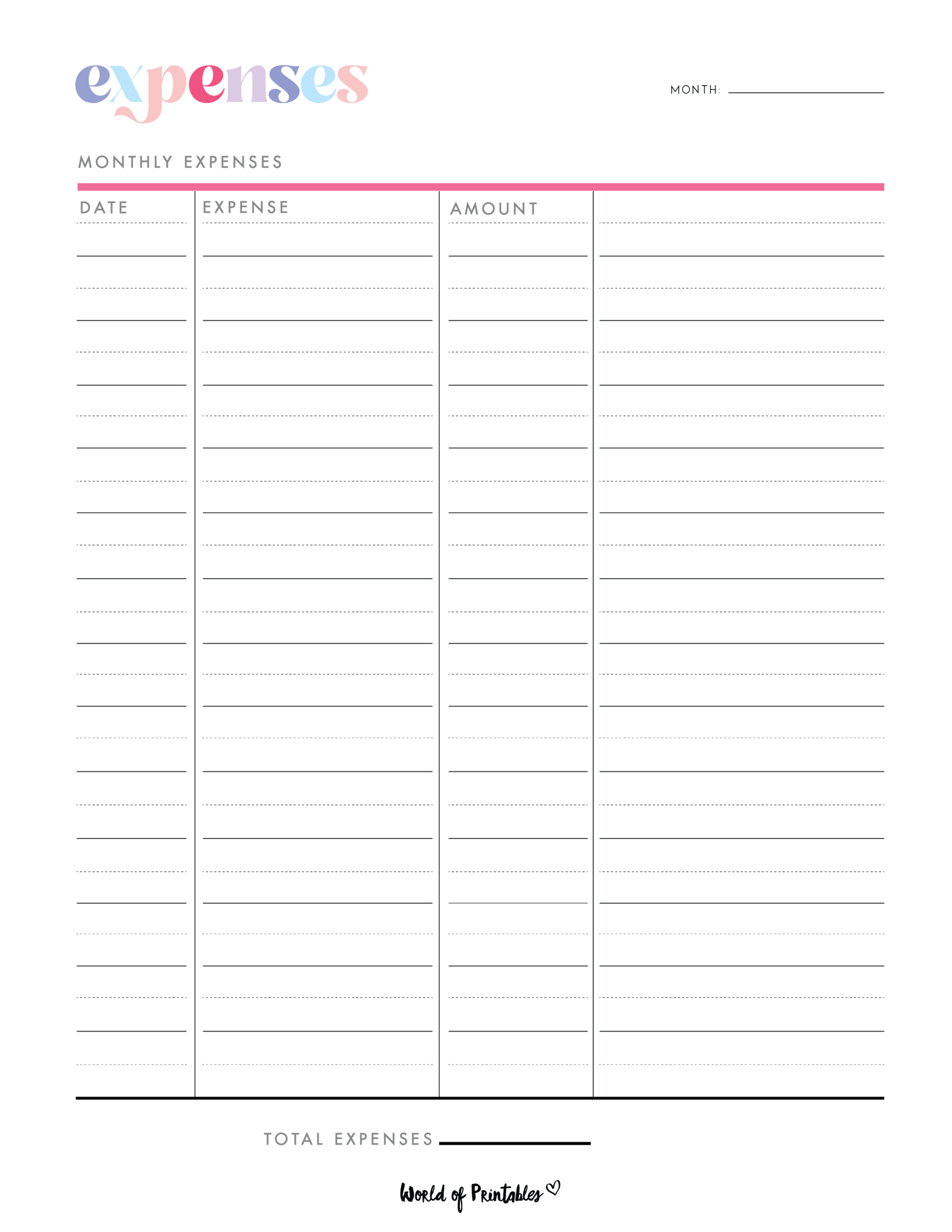 Expense Tracker Templates - World Of Printables in Monthly Expense Tracker Printable Free