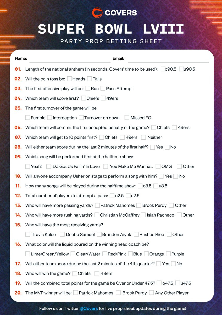 📝 The Covers Super Bowl Party Prop Sheet 📝 Our Free Printable within Printable Super Bowl Prop Bets