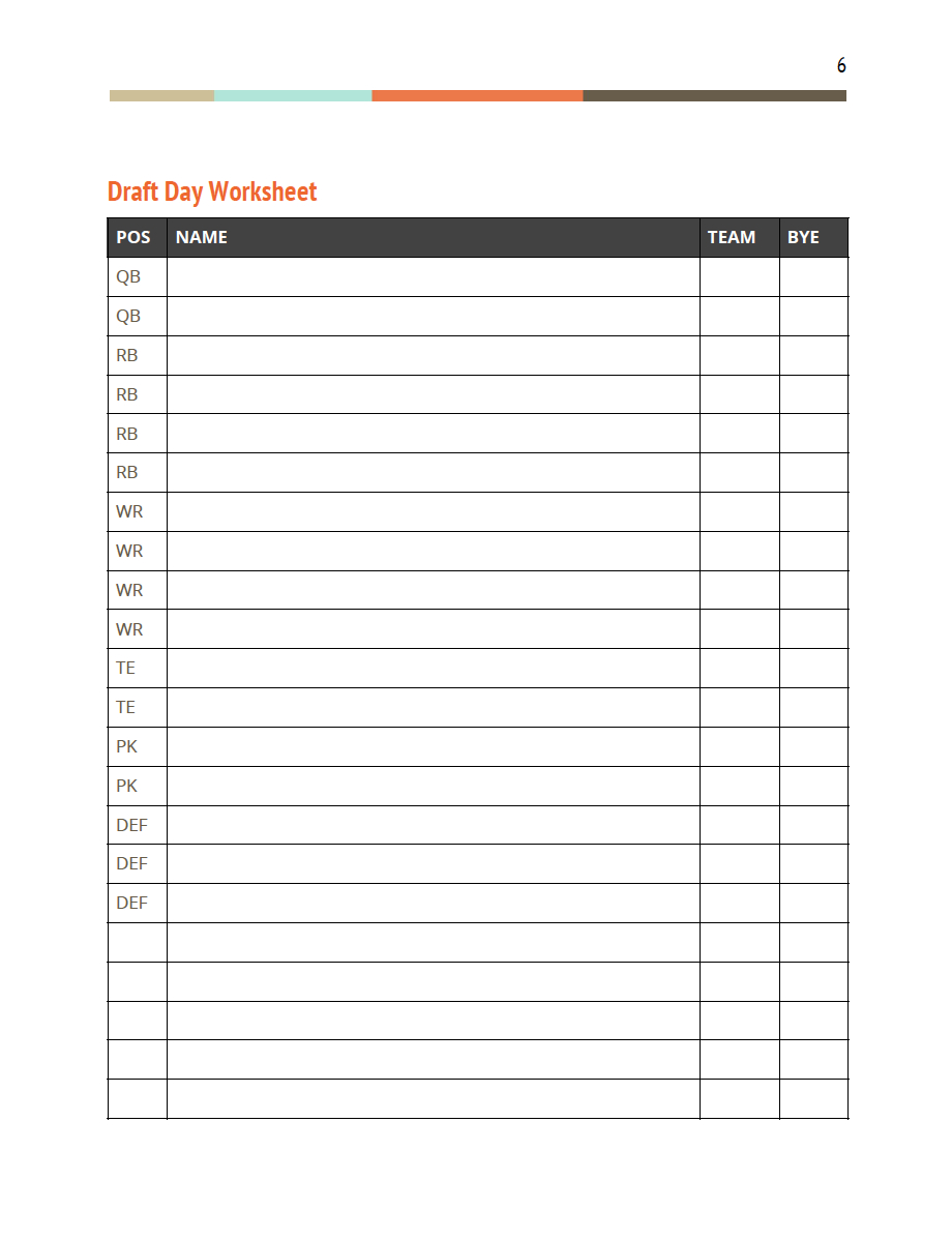 Fantasy Football Draft Packet — Fandraft pertaining to Printable Fantasy Football Draft Board