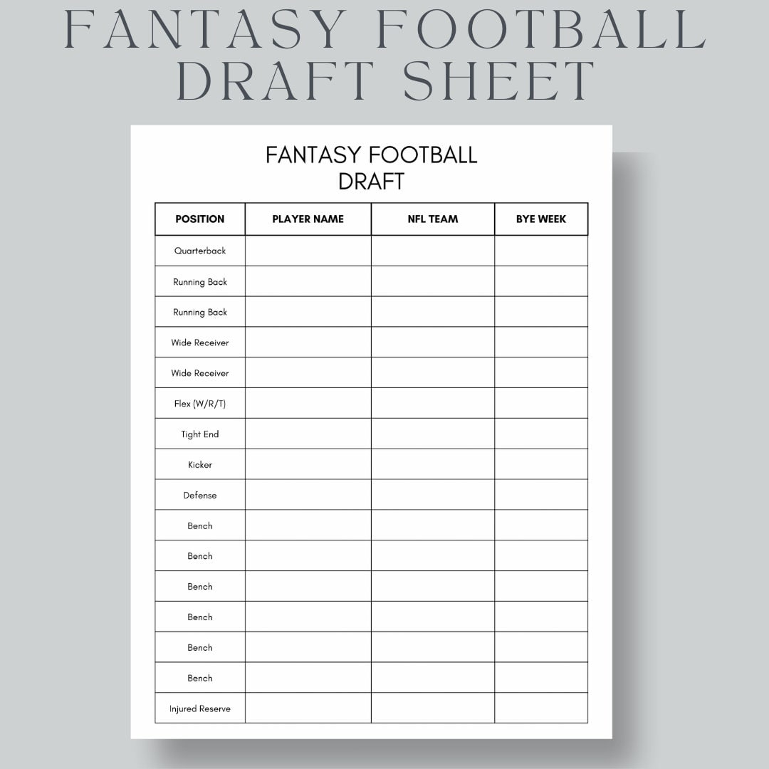 Fantasy Football Draft Sheet: Us Letter, A4, A5 (Instant Download Pdf) - Etsy within Printable Fantasy Football Draft Sheets