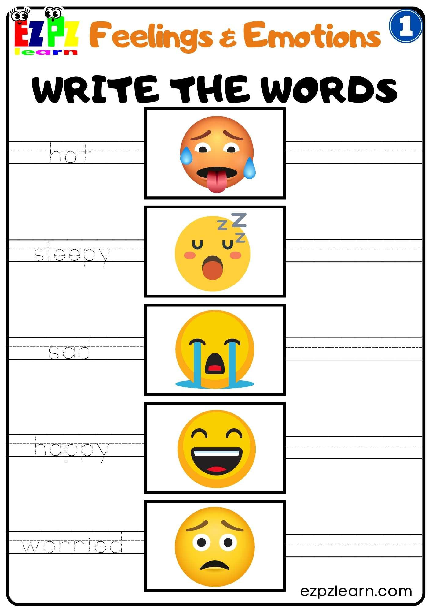 Feelings And Emotions Write The Words Worksheet For Children And throughout Free Printable Feelings Worksheets