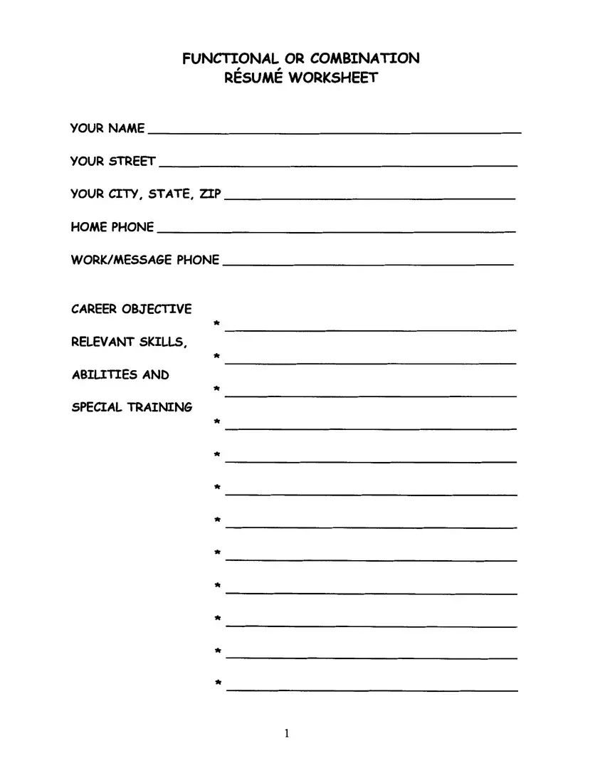 Fill In The Blank Resume Worksheet Pdf Form - Formspal within Free Blank Resume Templates Printable