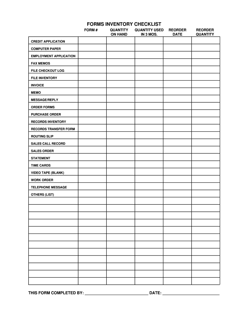 Forms Inventory Checklist - Fill Online, Printable, Fillable in Free Printable Blank Inventory Sheets