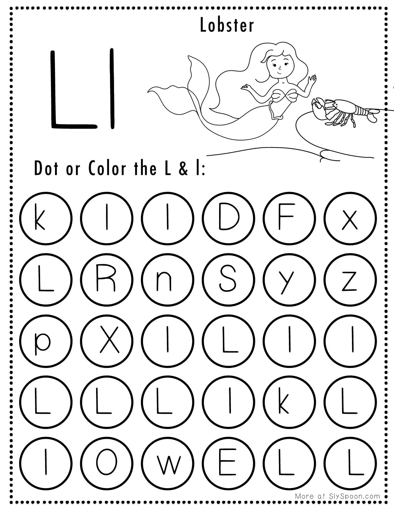 Free Alphabet Do A Dot Printables Worksheets - Letter L (Mermaid with Free Printable Letter L Worksheets