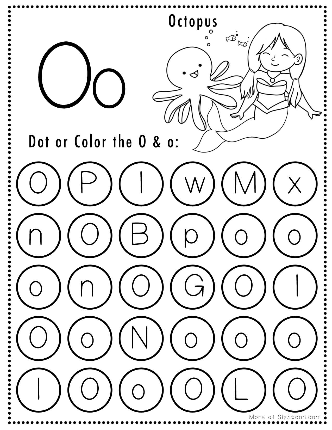 Free Alphabet Do A Dot Printables Worksheets - Letter O (Mermaid inside Free Printable Letter O Worksheets
