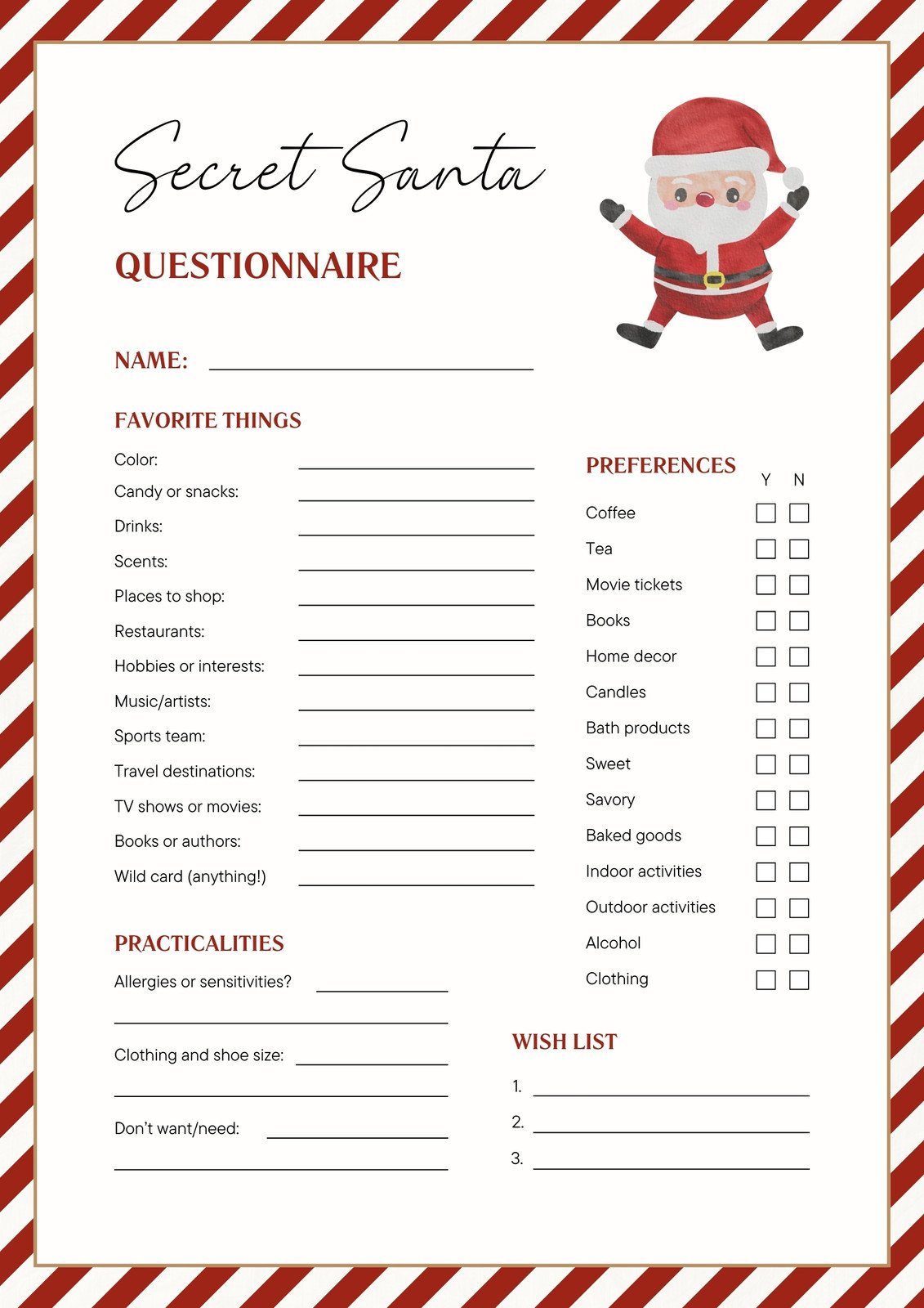 Free And Customizable Secret Santa Templates regarding Free Printable Secret Santa Questionnaire Form For Adults