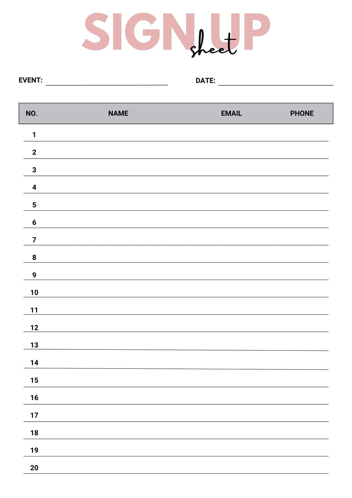 Free And Customizable Sign Up Sheet Templates throughout Printable Sign Up Sheet Template