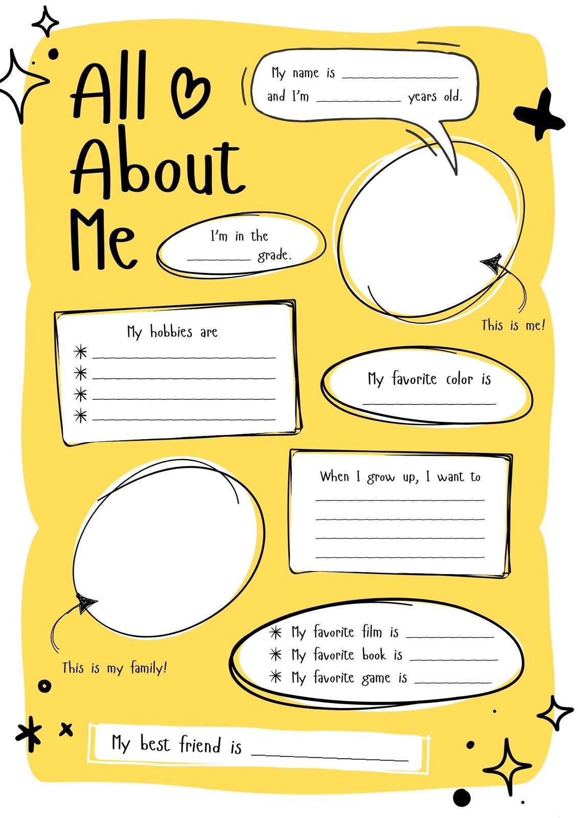 Free And Printable All About Me Worksheet Templates | Canva pertaining to All About Me Printable Sheets