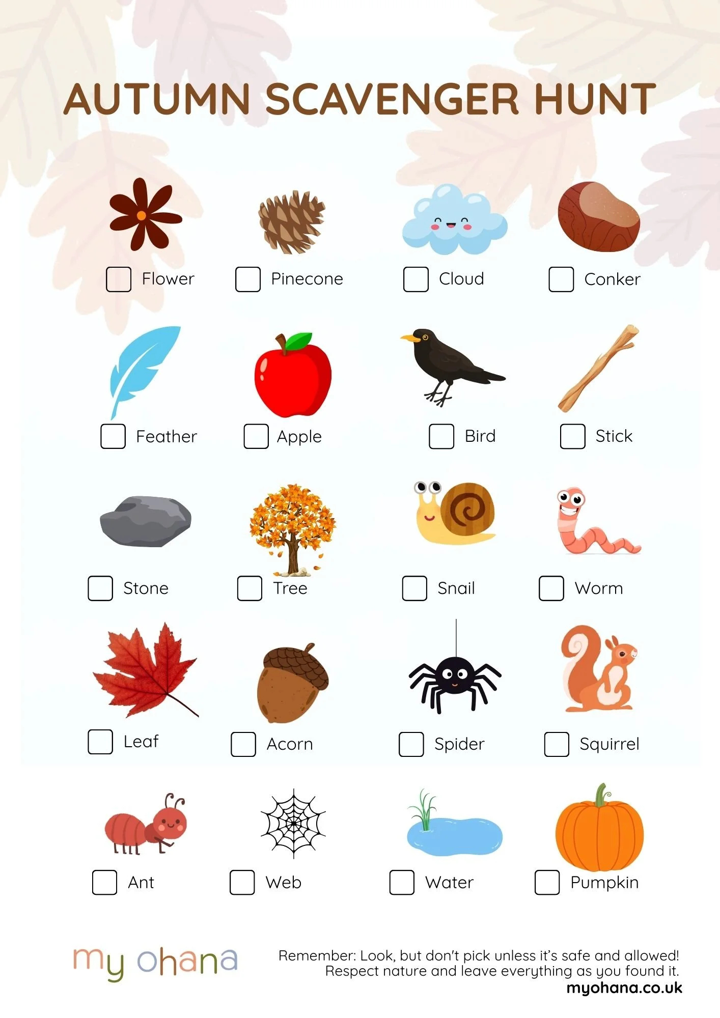 Free Autumn Scavenger Hunt Printable Pdf — My Ohana with regard to Free Printable Autumn Scavenger Hunt Printable