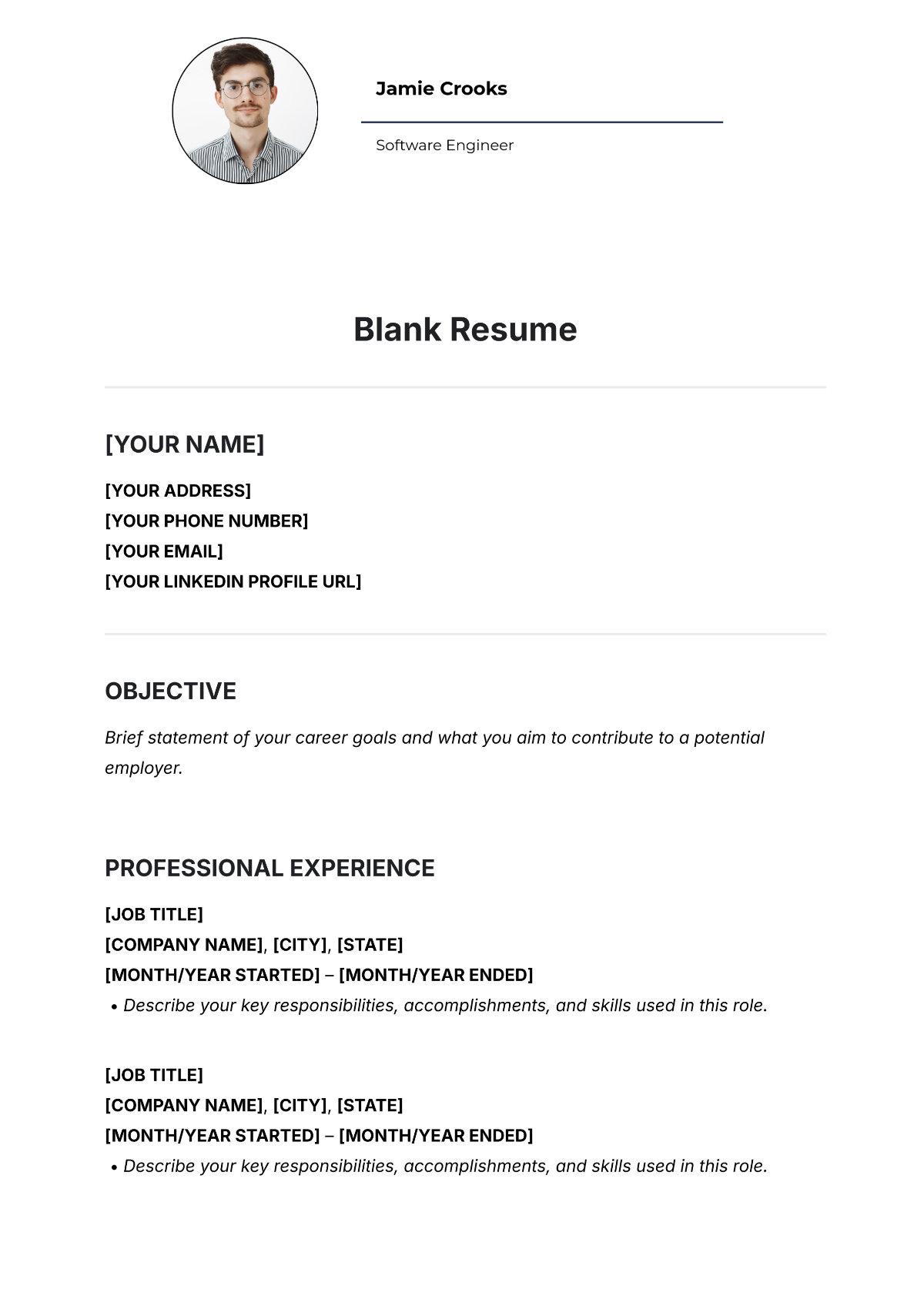 Free Blank Resume Template To Edit Online inside Free Blank Resume Templates Printable