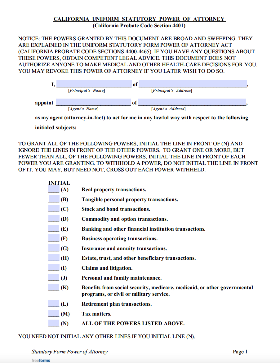 Free California Power Of Attorney Forms | Pdf inside Printable Power Of Attorney California