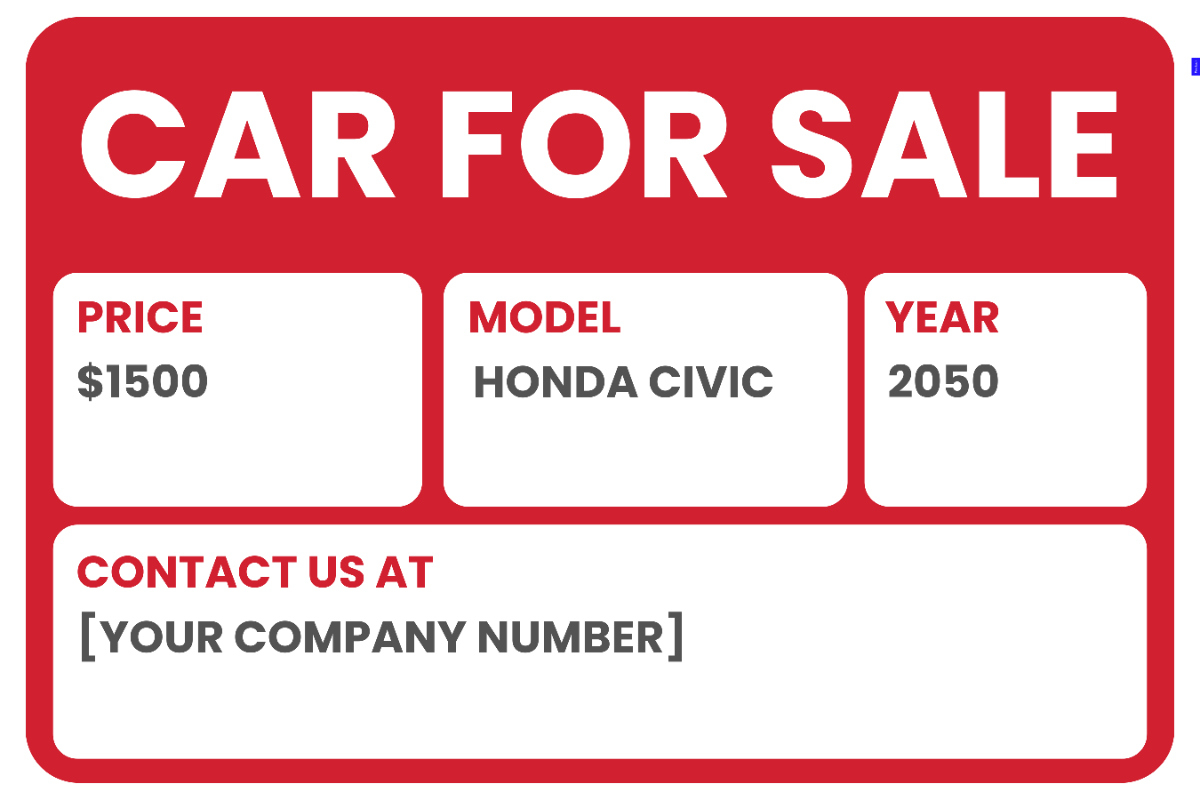 Free Car For Sale Sign Template To Edit Online throughout Free Printable For Sale Sign