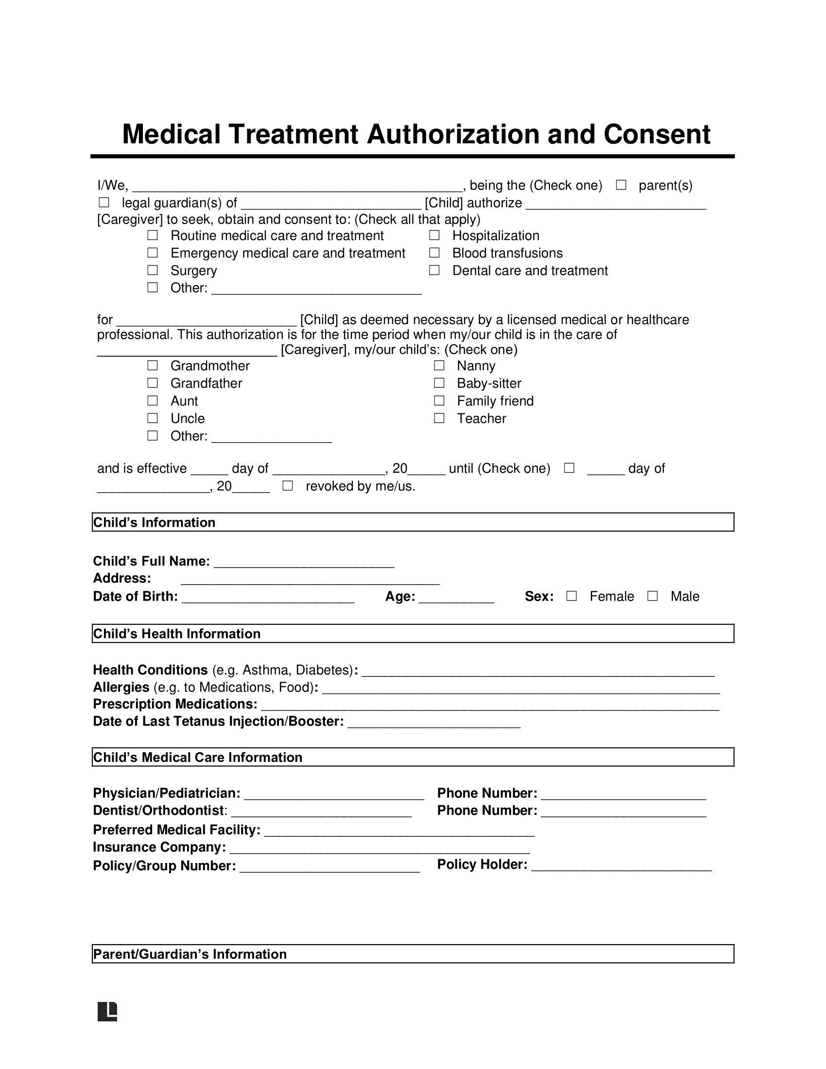 Free Child Medical Consent Form Template | Pdf & Word in Medical Consent Form Free Printable