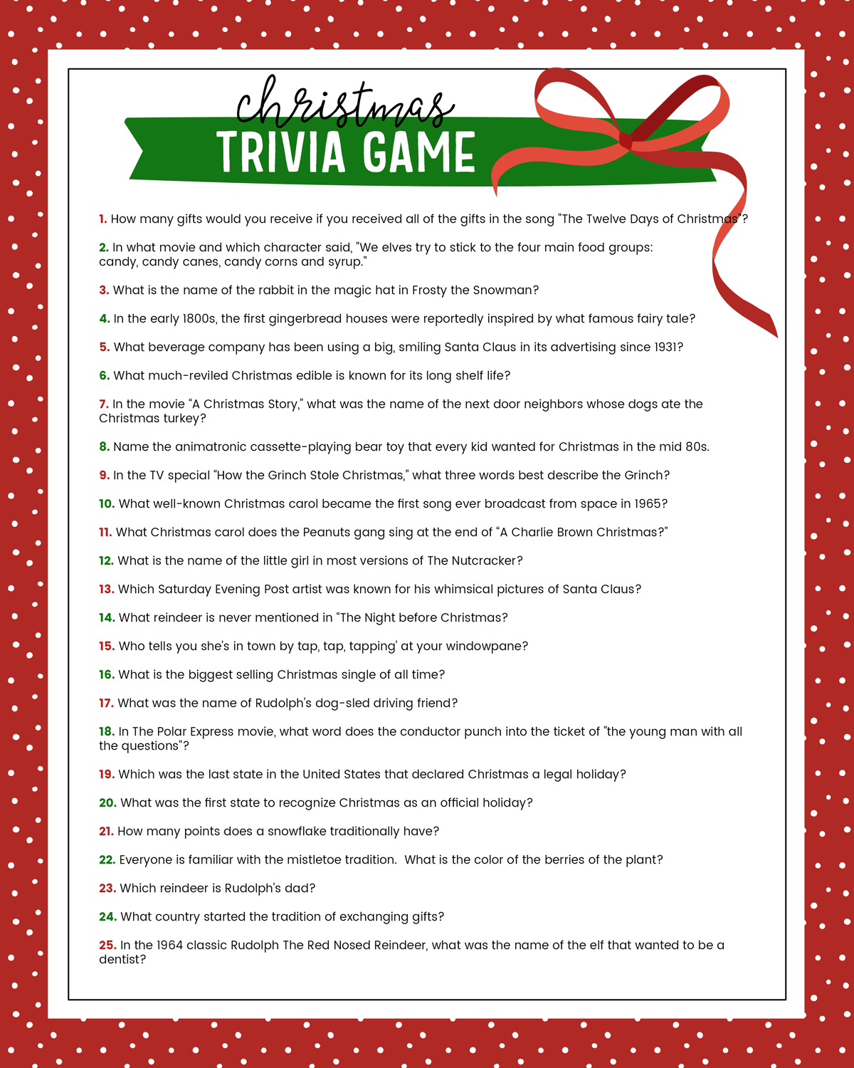 Free Christmas Trivia Printables {Games For The Family!} | Lil' Luna with regard to Free Printable Christmas Trivia Games