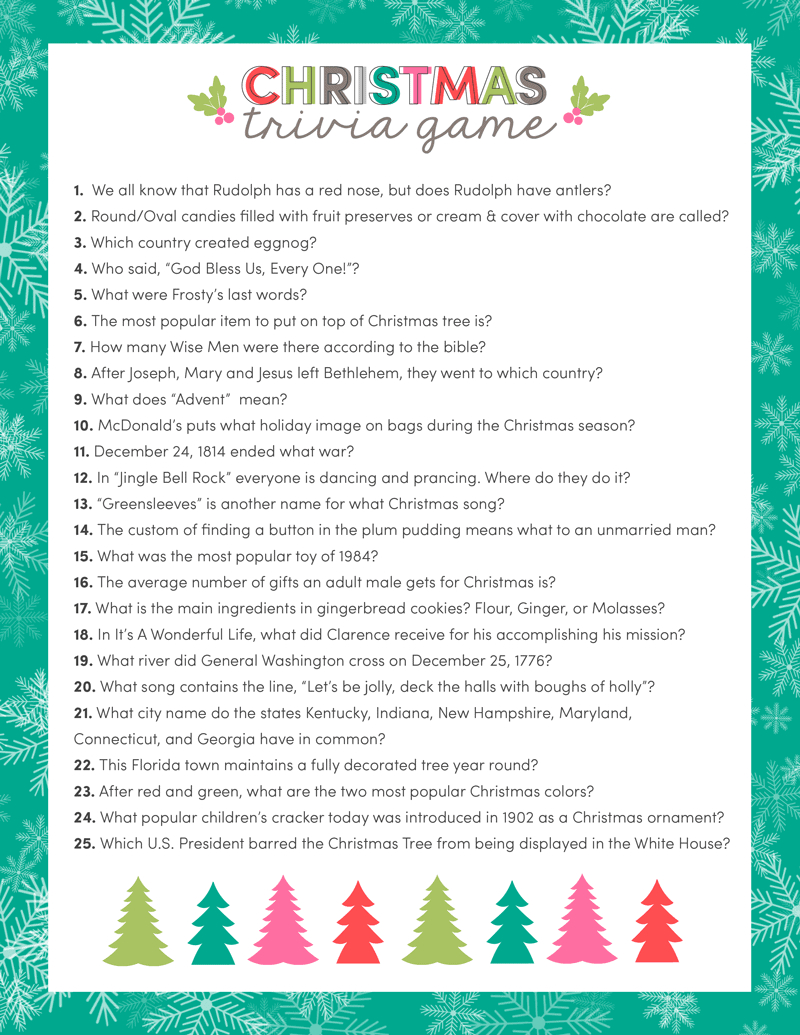 Free Christmas Trivia Printables {Games For The Family!} | Lil' Luna with regard to Free Printable Christmas Trivia Games