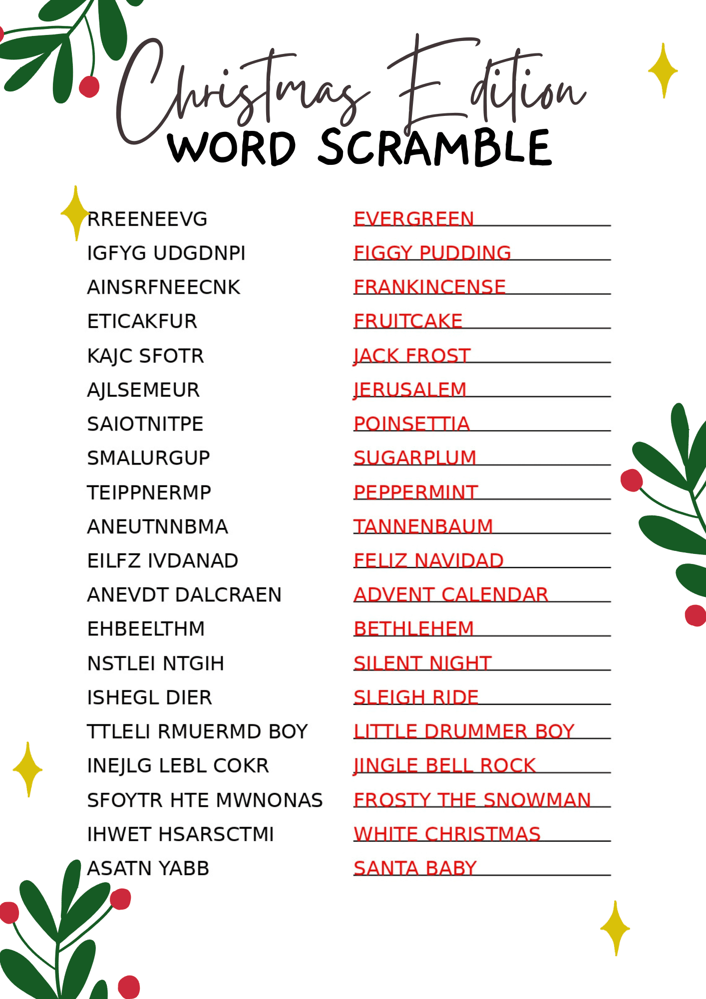 Free Christmas Word Scramble Printables For 2025 - Crazy Laura inside Free Printable Christmas Word Scramble With Answers