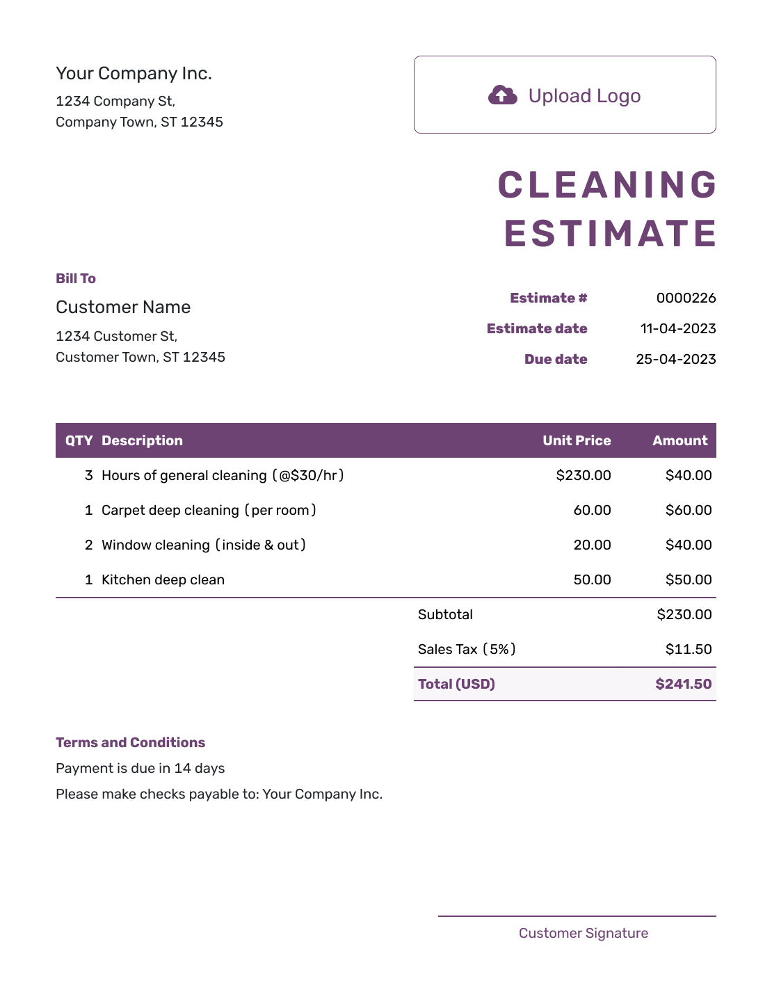 Free Cleaning Estimate Template | Docelf with regard to Free Printable Cleaning Estimate Forms