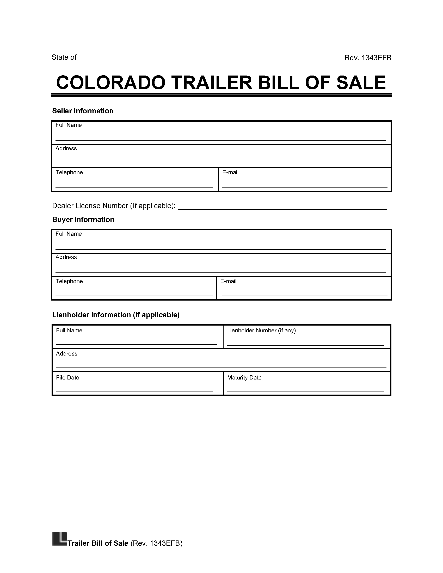 Free Colorado Trailer Bill Of Sale Template | Pdf & Word with regard to Printable Bill Of Sale Trailer