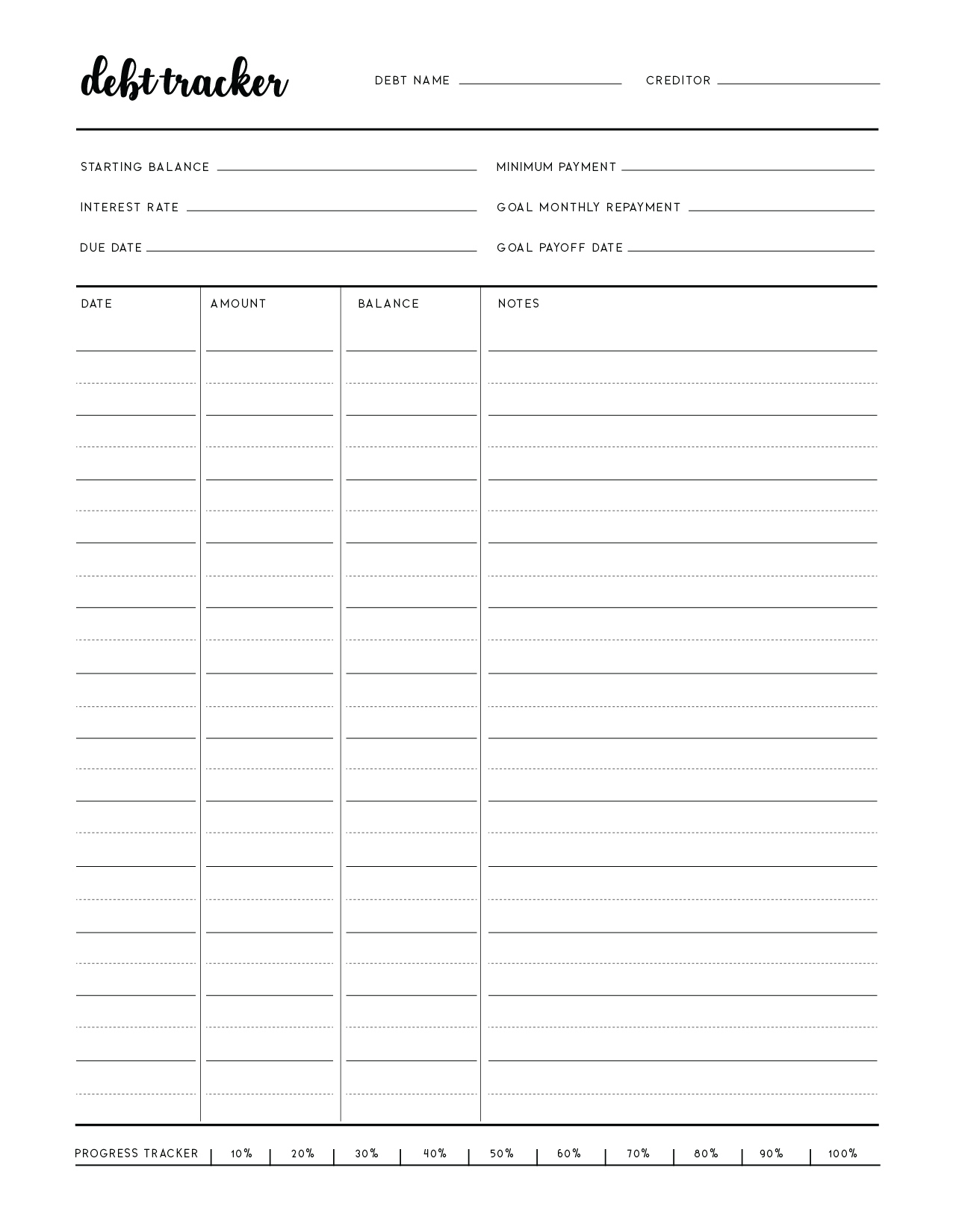 Free Debt Tracker Printable Template - World Of Printables with Free Printable Debt Payoff Tracker